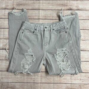 American‎ Eagle Distressed Jeans Women's Size 4 Light Gray High Rise Destroyed